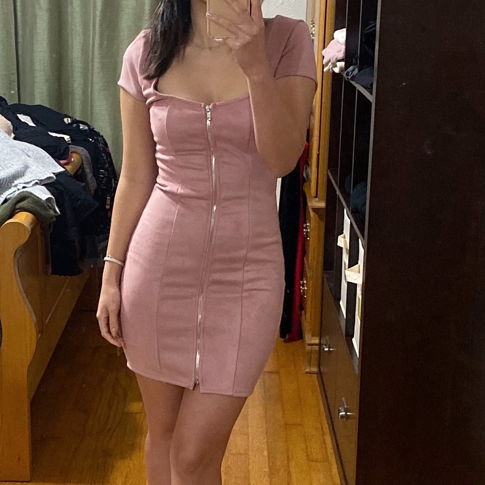 NWT Agaci Blush Faux Suede Bodycon Zipper Dress